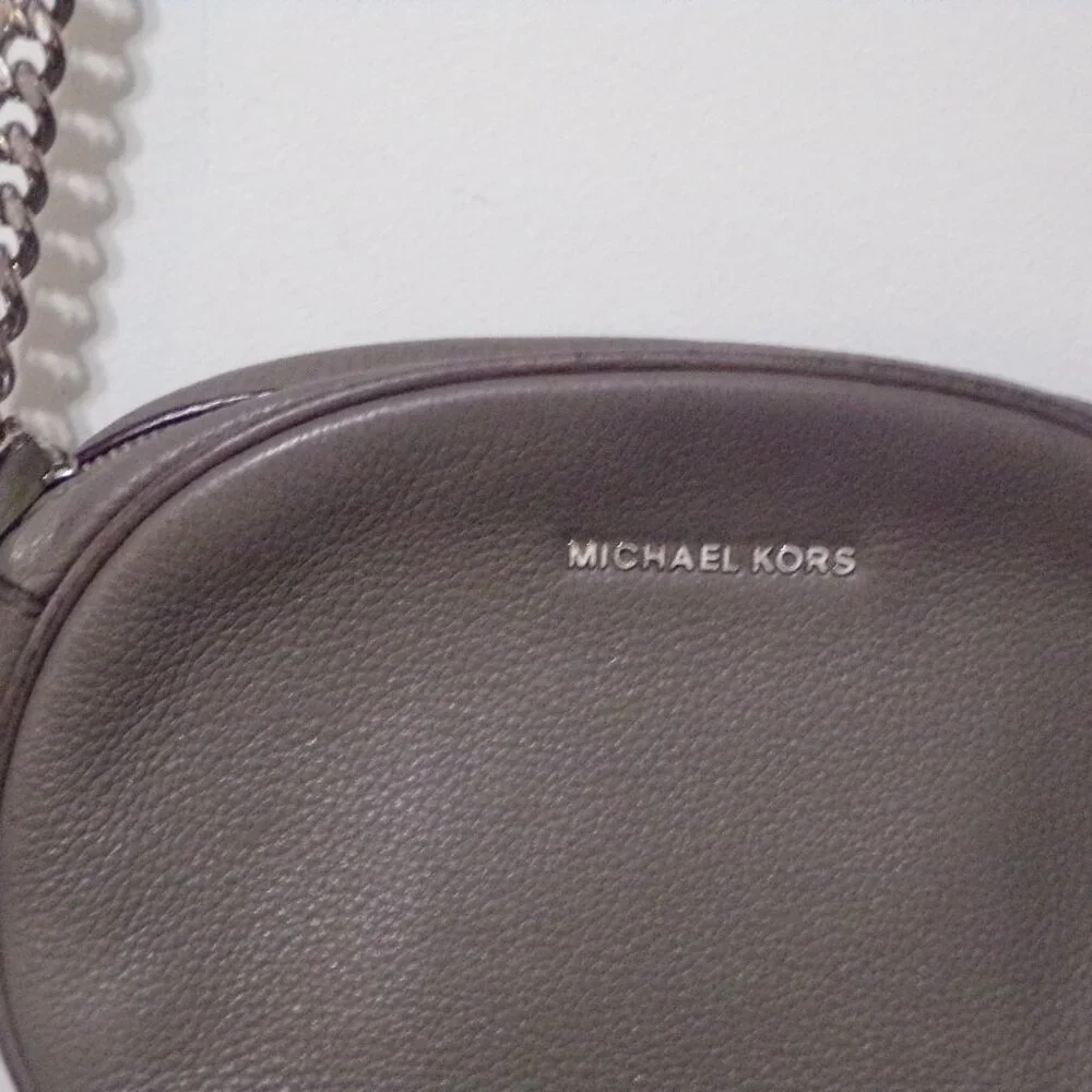 Michael Kors Gray Crossbody with Adjustable Strap & Chain Leather Silver Accents